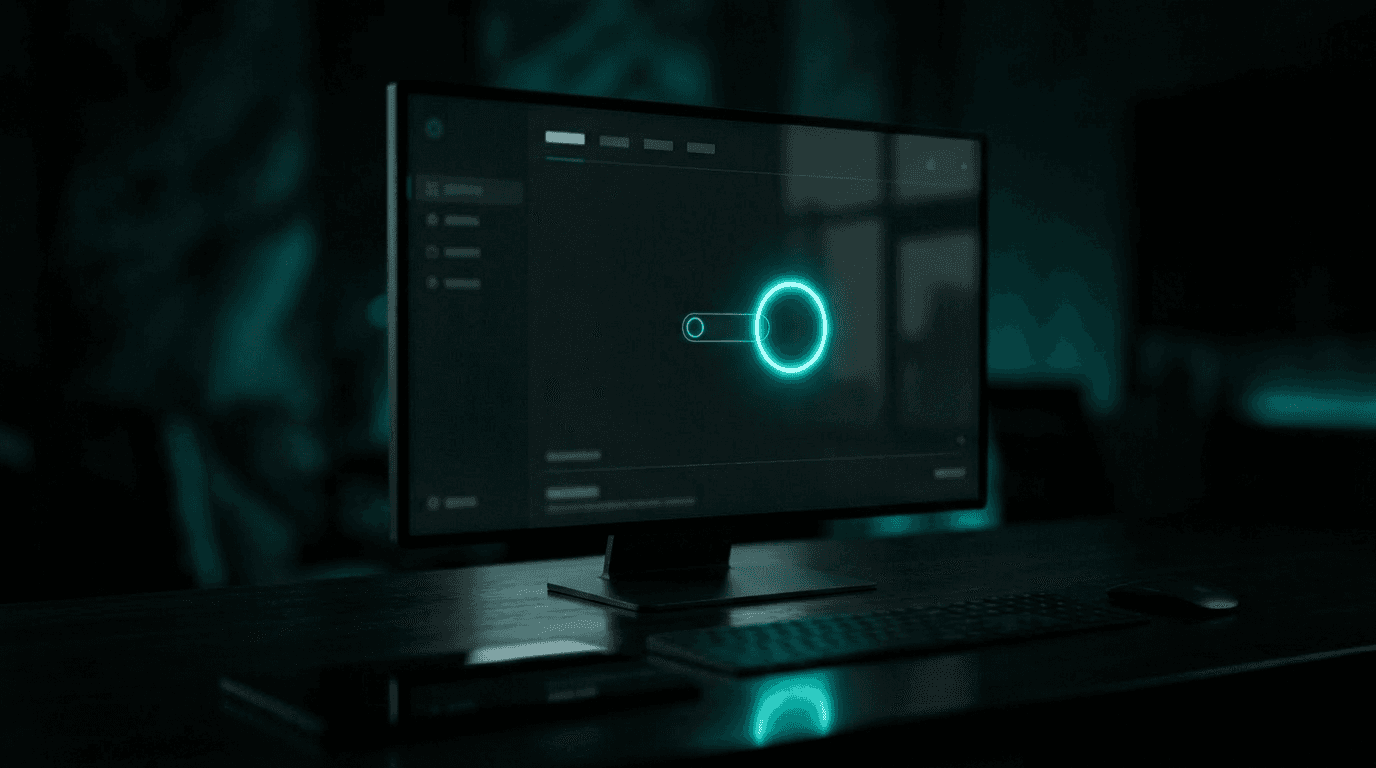 A glowing browser focus ring on a dark interface highlighting an interactive element